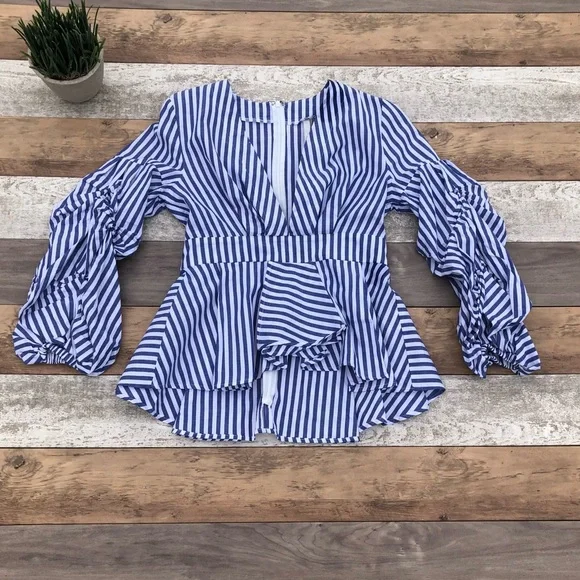 SOLD. Anthropologie Avec Les Filles Ruffle Sleeve Peplum Top - Picture 10 of 11